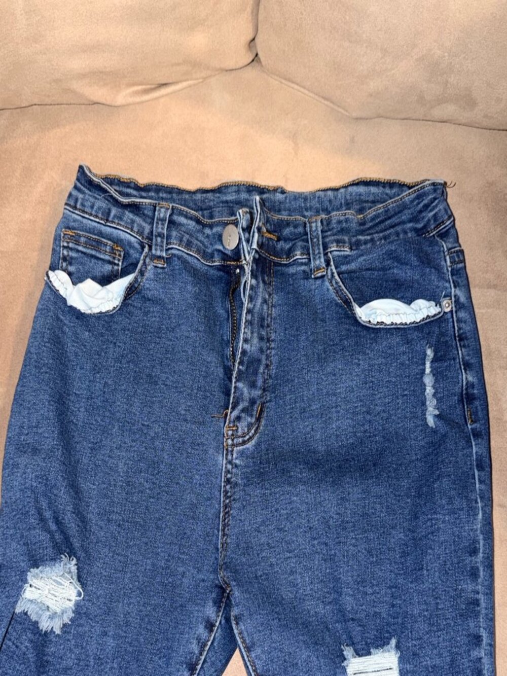 SHEIN Distressed Denim Bermuda Shorts Size L | Raw Hem